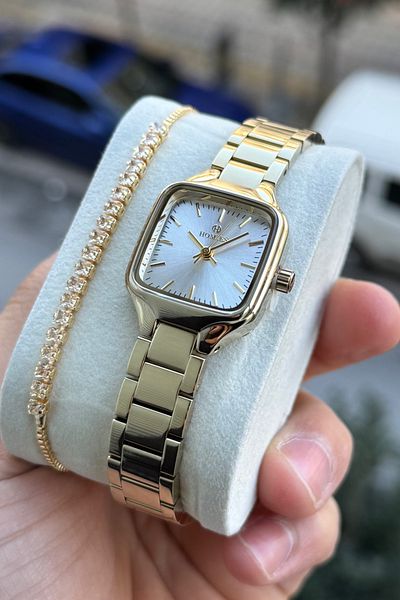 Homies Square Cut Elegant Women's Wrist Watch and Bracelet Set - Hm 4364545739