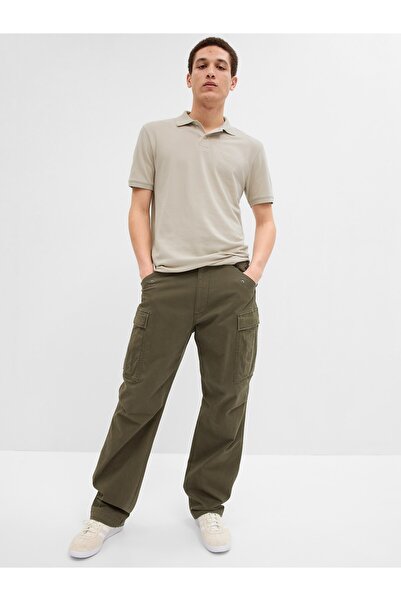 GAP Erkek Bej Logo Piqué Polo Yaka T-Shirt