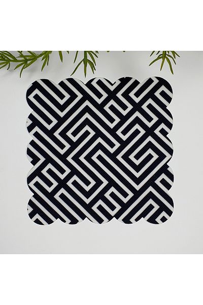 DECO Geometric Block Line Pattern Laser Cut Fabric Cocktail Napkin 1 Piece
