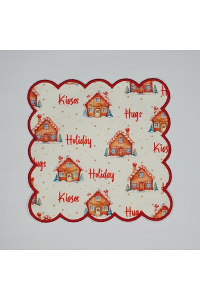 DECO Christmas Cookie House and Slogan Patterned Embroidered Cocktail Napkin