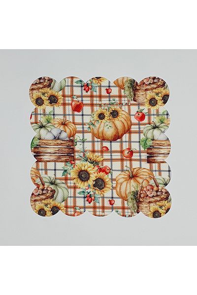 DECO Digital Printed Sunflower Pumpkin Plaid Cocktail Napkin - Laser Cut
