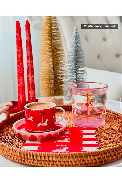 DECO Red Striped Amusement Park Concept Horse Patterned Laser Cut Cocktail Napkin