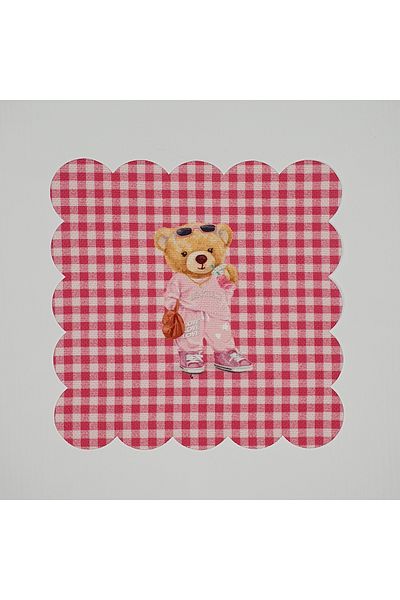DECO Pink Gingham Cool Teddy Bear Patterned Digital Printed Laser Cut Cocktail Napkin