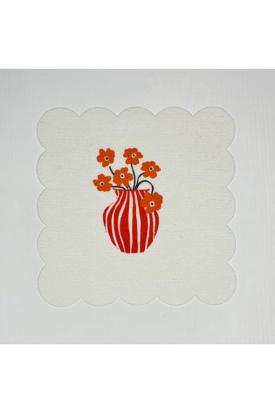 DECO Orange Flower Patterned Digital Printed - Washable Laser Cut Cocktail Napkin