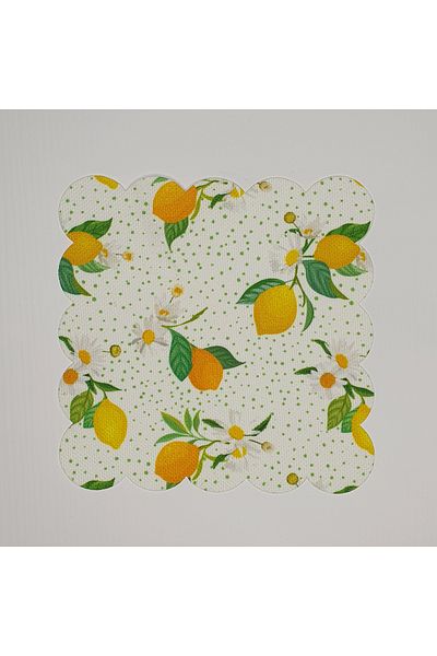 DECO Lemon Point Flower Patterned Digital Printed Laser Cut Cocktail Napkin