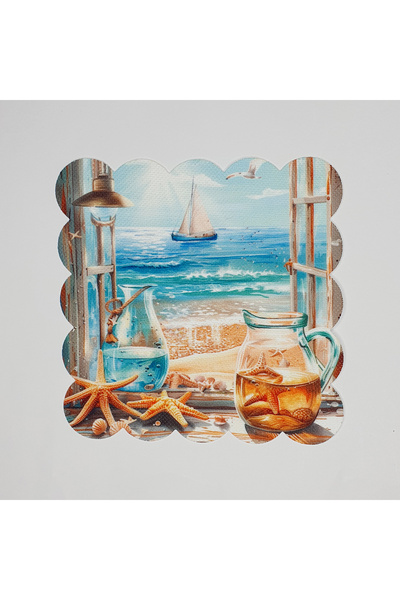 DECO منديل كوكتيل أنيق بنمط المناظر البحرية بألوان مائية مقطوع بالليزر