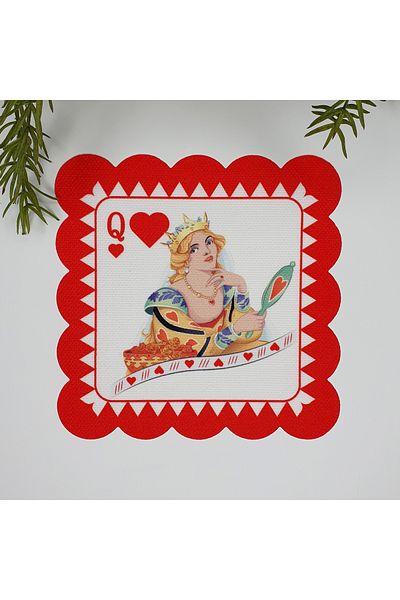 DECO Red Cup Girl Playing Card Patterned Digital Printed Fabric Cocktail Napkin 1 Piece