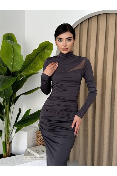 Natavanbutık Rochie maxi cu fantă drapată, gri modernă