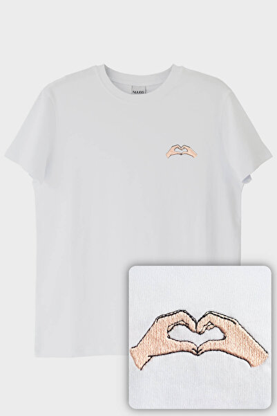 NUUGG تي شيرت مطرز بنمط قلب لليد اليمنى - مجموعة عيد الحب للزوجين