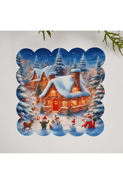 DECO New Year's Town Snowman Digital Printed Laser Cut Washable Cocktail Napkin