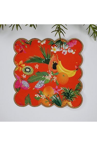 DECO Tropical Embroidered Fruits and Leaves Cocktail Napkin - 1 Piece