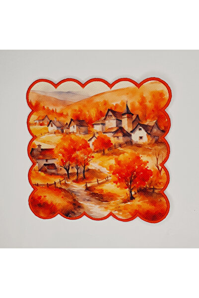 DECO Orange Autumn Trees Patterned Orange Embroidered Cocktail Napkin