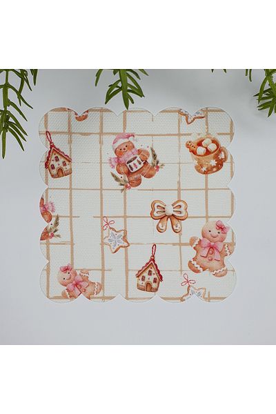 DECO Coffee Plaid Cocktail Napkin with 1 Gingerman Pattern Washable Fabric