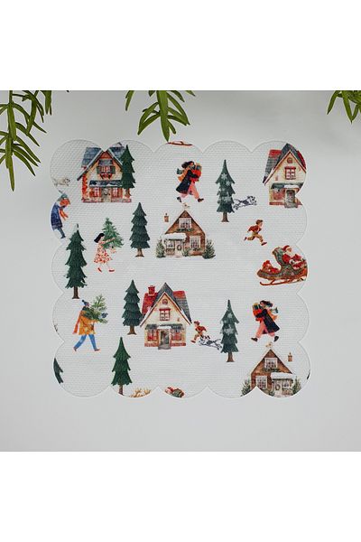 DECO Christmas Patterned Cocktail Napkin - Watercolor, Sweet, Washable Fabric 1 Piece