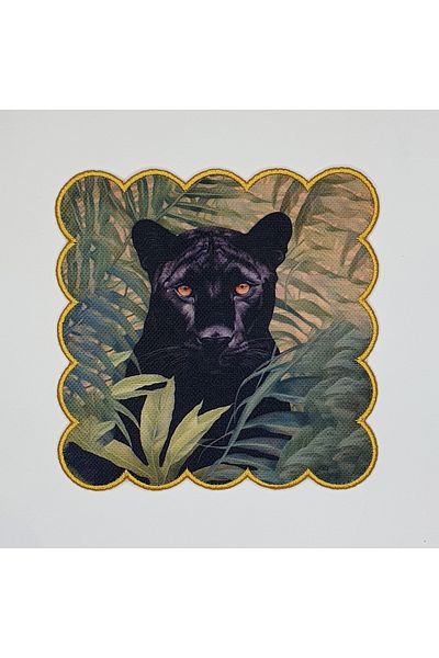 DECO Black Panther and Tropical Leaf Patterned Side Embroidered Cocktail Napkin