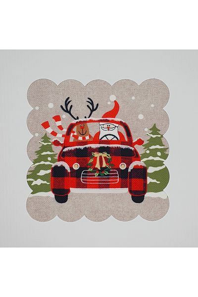 DECO Christmas Car Santa Claus Deer Patterned Digital Printed Laser Cut Cocktail Napkin