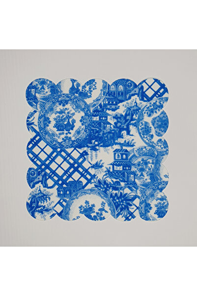 DECO منديل كوكتيل أزرق أنيق منقوش رقميًا مطبوعًا بالليزر