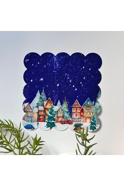 DECO Home Patterned Night Snow Themed Cocktail Napkin Fabric