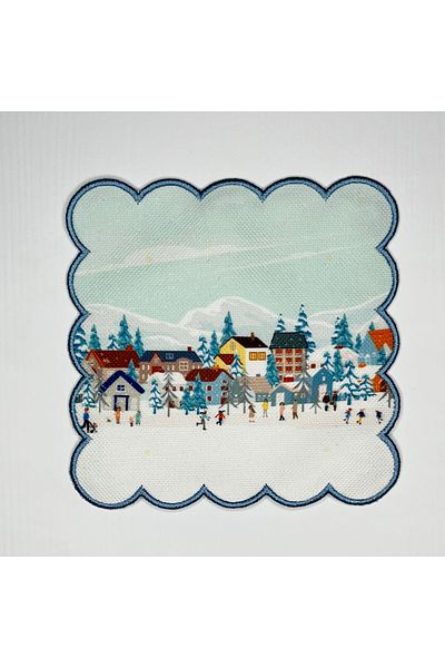 DECO Christmas Themed Pastel Blue Embroidered Digital Printed Cocktail Napkin - Washable