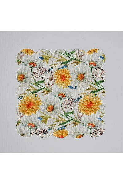 DECO White Yellow Pastel Flower Patterned Digital Printed Laser Cut Cocktail Napkin