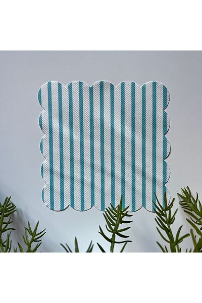 DECO Mint Striped Digital Printed Laser Cut Decorative Cocktail Napkins