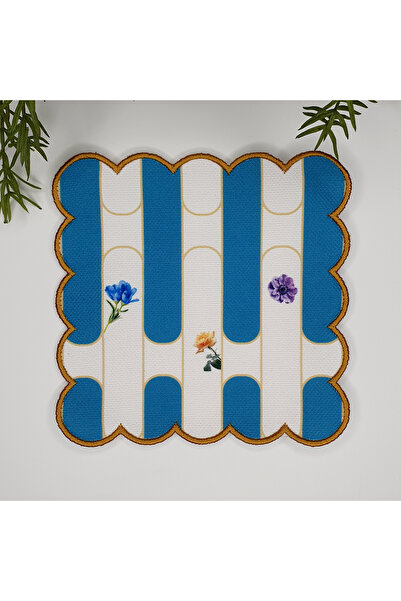 DECO Синя геометрична смугаста тканина з цифровим принтом, коктейльна серветк...