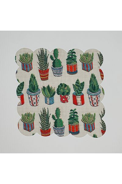 DECO Cactus Patterned Digital Printed Laser Cut Cocktail Napkin with Embroidery Effect