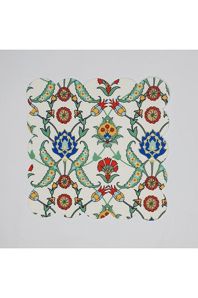 DECO Digital Printed Laser Cut Cocktail Napkin with Blue Green Tile Pattern Design