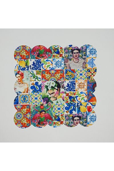 DECO Tile Pattern Mexican Woman Figured Patterned Digital Printed Laser Cut Cocktail Napkin