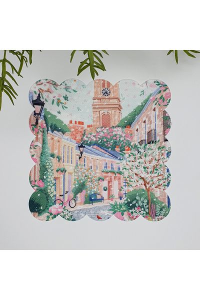 DECO Watercolor Floral Street Patterned Washable Fabric Cocktail Napkin 1 Piece