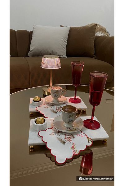 DECO Water Color Christmas Globe Patterned Cocktail Napkin with Red Embroidery Edge