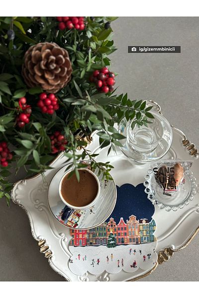 DECO منديل كوكتيل مطبوع رقميًا بنمط ليلة رأس السنة - قابل للغسل