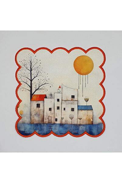 DECO مناديل كوكتيل بنمط المناظر الطبيعية للمنازل البحرية اللطيفة مع حافة مطرزة