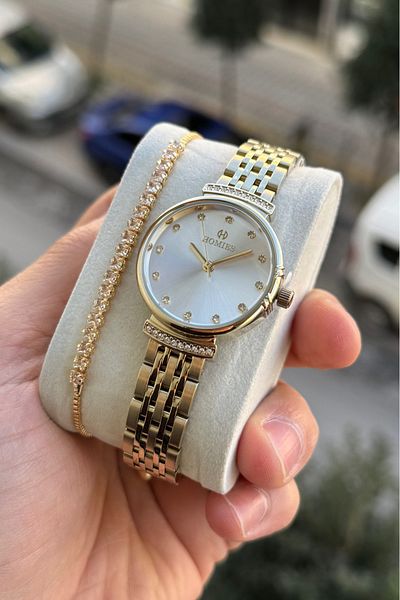 Homies Stone Detailed Women's Wristwatch Gift Box - Bracelet Gift. Hm 436747739