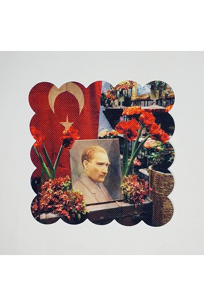 DECO Watercolor Ataturk and Turkish Flag Homage Portrait Laser Cut Cocktail Napkin