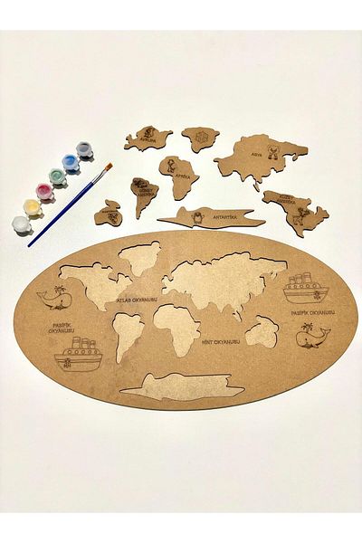 MT Montessori Wooden Painting World Map Continents Plug-In Sticker Educational Toy Replacement Kit Continents