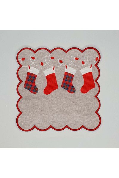 DECO Christmas Socks Patterned Digital Printed Embroidery Edged Cocktail Napkin