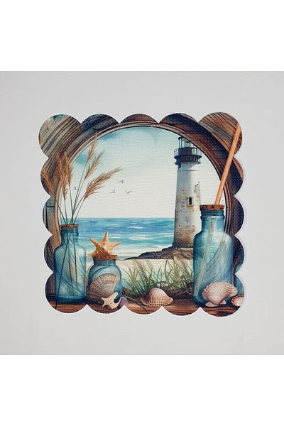 DECO Hand Drawing Lighthouse Scenery Digital Printed Laser Cut Cocktail Napkin
