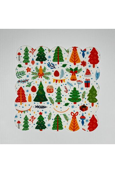 DECO New Year's Decorative Tree Patterned Digital Printed Washable Cocktail Napkin