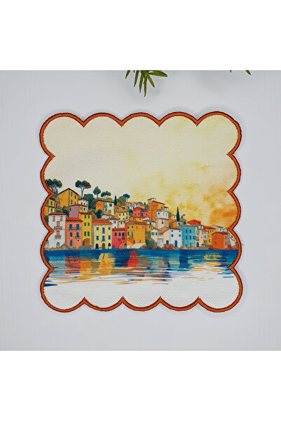 DECO Șervețel de cocktail cu broderie digitală cu imprimeu cu model de oraș d...