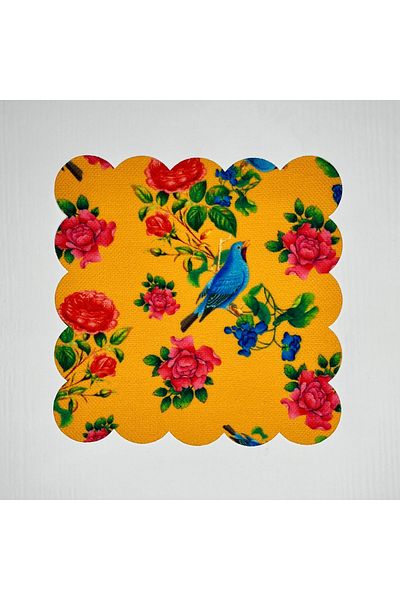 DECO Blue Bird Patterned Mustard Background Digital Printed Cocktail Napkin