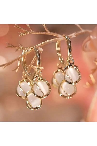 Minnoş Dükkan Cat Eye Natural Stone Dangle Earrings