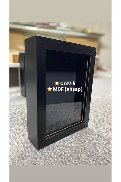 Sevcan sanat atölyesi Black Paspartu Background with 15X20X3 Glass - Memory-Keepsake Frame and Flower-Rose Storage Box
