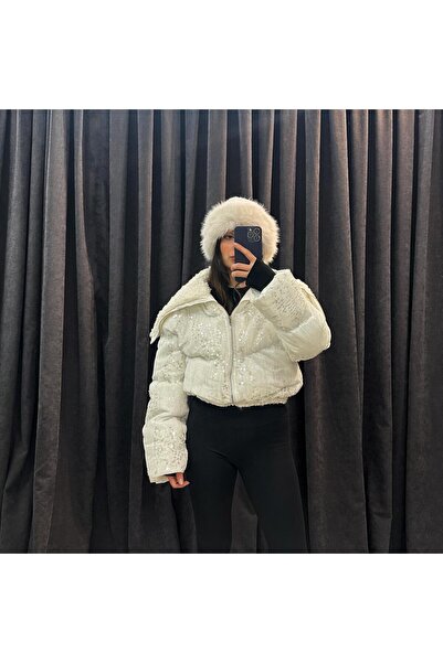 Butik Payetli Kürk Detaylı Mont