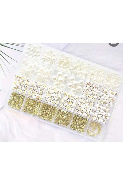 yiğit aksesuar Pearl Bead Letter Bead and Spacer Bracket Necklace Earring and Bracelet Jewelry Making Kit