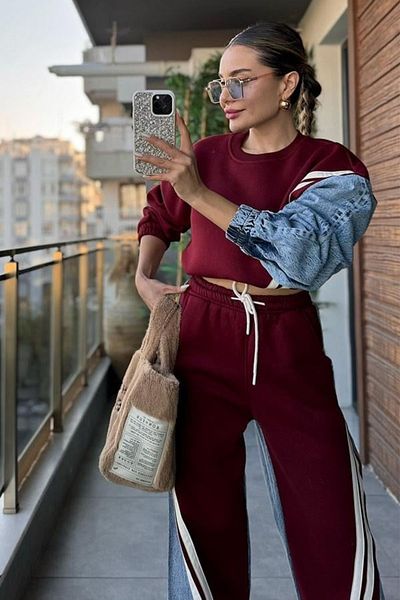 trendalisse بدلة نسائية من قماش الدنيم المزخرف بالازو