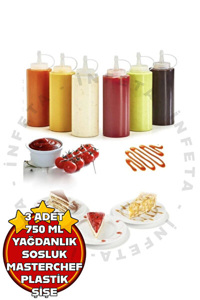 İnfeta 3 Adet Plastik Yağlık Sosluk Şişesi 700 Ml Masterchef Sosluk Şeffaf Ya...