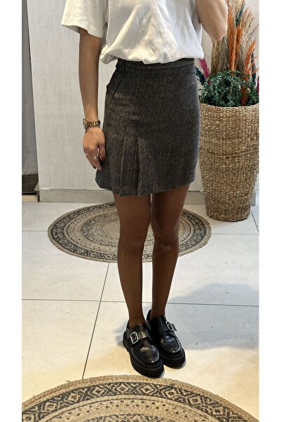 İstanbul Black Fish Sirt Patterned Mini Skirt - S