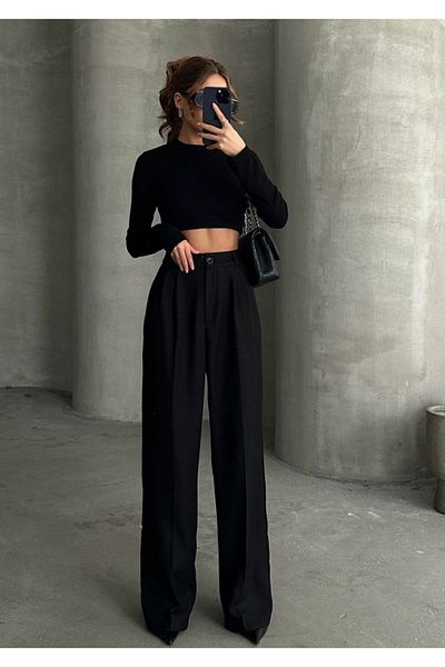 Leo Ferre Athena Elastic Waist Pocket Palazzo Women's Trousers
