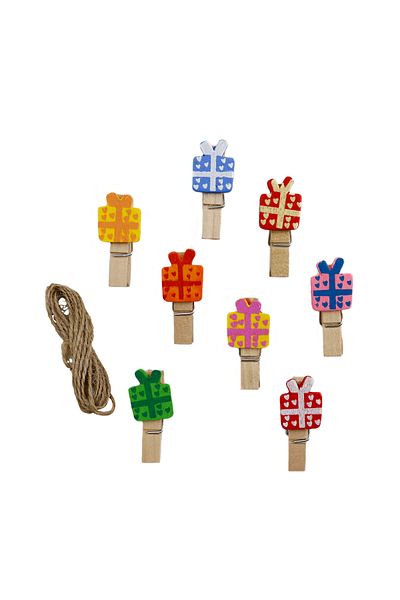 reprodesign 10 Colored Wooden Pegs - Photo Pegs, 3.5cm Drawstring Gift Package